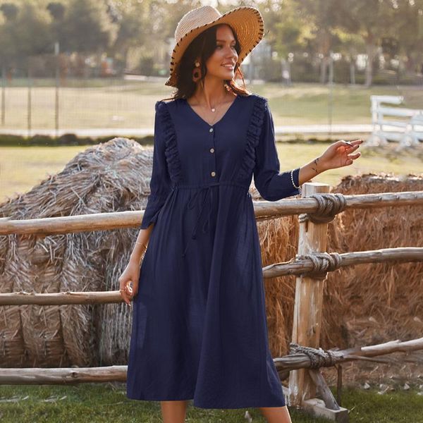 spring summer women's dress casual cotton v-neck buttons 3/4 sleeve long dresses feamle sweet high quality, Black;gray
spring summer women's dress casual cotton v-neck buttons 3/4 sleeve long dresses feamle sweet high quality, Black;gray