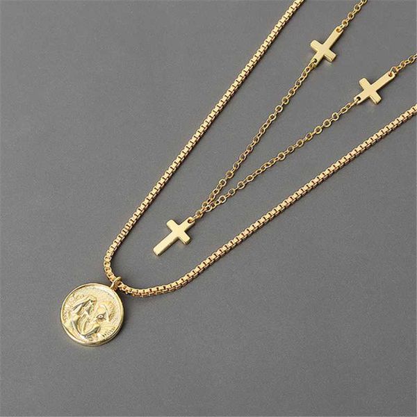 pendant necklaces trend metal copper double deck necklace for women round card lucky angel cross torque box chain vintage golden jewelry, Silver
pendant necklaces trend metal copper double deck necklace for women round card lucky angel cross torque box chain vintage golden jewelry, Silver