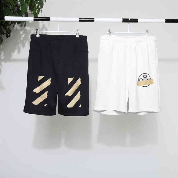 white off high spring quality summer 2021 new overlapping tape loose men's and women's 5-point shorts cotton, White;black
white off high spring quality summer 2021 new overlapping tape loose men's and women's 5-point shorts cotton, White;black