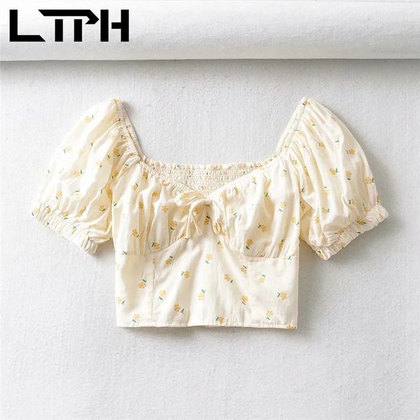 french floral vintage blouses for women short shirt square collar puff sleeves folds stretch slim thin summer 210427, White
french floral vintage blouses for women short shirt square collar puff sleeves folds stretch slim thin summer 210427, White