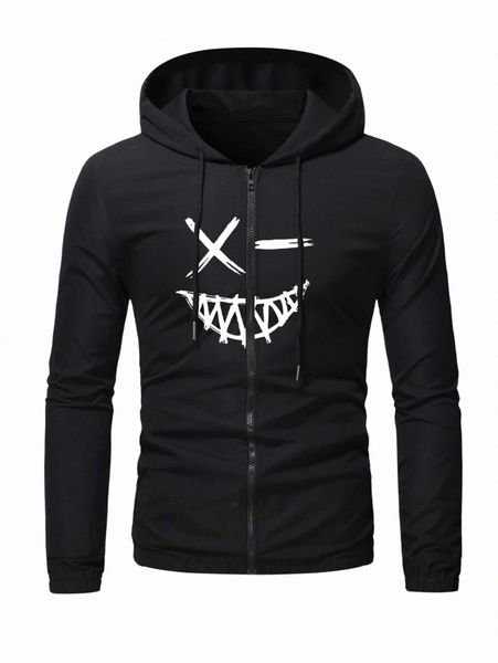 men graphic zipper up hooded jacket v3nk#, Black;brown