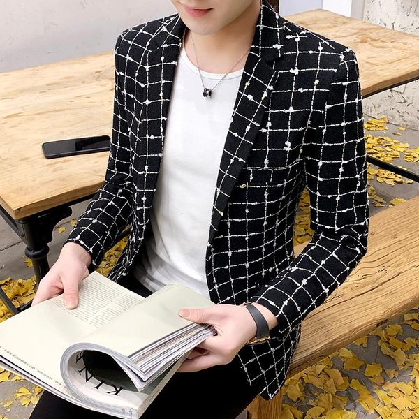men's suits & blazers autumn winter men fashion plaid casual suit jackets korean slim fit wedding business dress coat social blazer mas, White;black
men's suits & blazers autumn winter men fashion plaid casual suit jackets korean slim fit wedding business dress coat social blazer mas, White;black