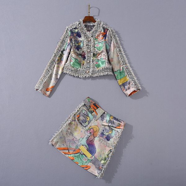 two piece dress european and american women's wear winter style long sleeve cartoon print collared tweed coat skirts fashion suits 4e6f, White
two piece dress european and american women's wear winter style long sleeve cartoon print collared tweed coat skirts fashion suits 4e6f, White