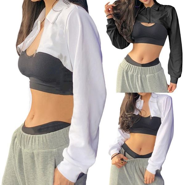 women's t-shirt women long sleeves turn down collar exposed navel crop with zipper decoration style elastic cuffs autumn white/ bl
women's t-shirt women long sleeves turn down collar exposed navel crop with zipper decoration style elastic cuffs autumn white/ bl