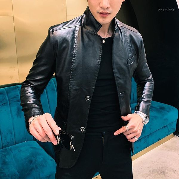 men's fur & faux 2021 jackets spring and autumn leather korean style two buttons slim thin trend, Black
men's fur & faux 2021 jackets spring and autumn leather korean style two buttons slim thin trend, Black