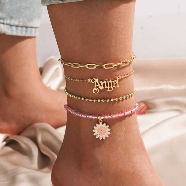 anklets 4pcs/sets charms flowers beeded foot chain for women letter angle hollow geometric metal summber jewelry 18115, Red;blue
anklets 4pcs/sets charms flowers beeded foot chain for women letter angle hollow geometric metal summber jewelry 18115, Red;blue