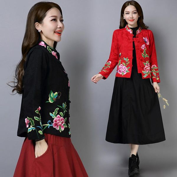 women's jackets chinese style coat women short embroidery national jacket retro stand collar heavy industry embroidered, Black;brown
women's jackets chinese style coat women short embroidery national jacket retro stand collar heavy industry embroidered, Black;brown