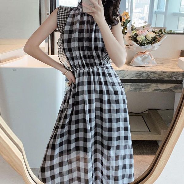 casual dresses summer black white plaid sleeveless chiffon dress korean style elegant tunic high waist women maxi long office1 e9r7, Black;gray
casual dresses summer black white plaid sleeveless chiffon dress korean style elegant tunic high waist women maxi long office1 e9r7, Black;gray