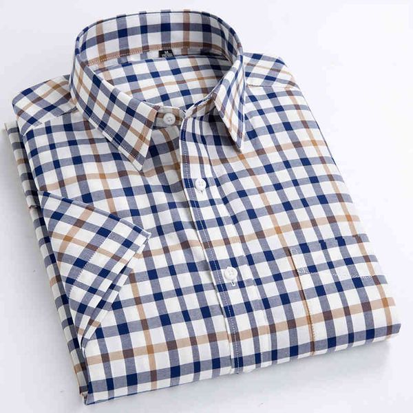 men's 100% cotton plaid striped short sleeve shirt single patch pocket button-down holiday summer casual checkered thin shirts 210410, White;black
men's 100% cotton plaid striped short sleeve shirt single patch pocket button-down holiday summer casual checkered thin shirts 210410, White;black