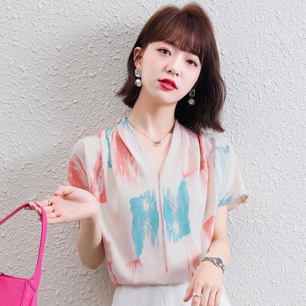women's blouses & shirts 2021 summer v-neck short sleeve shirt design sense minority light familiar french large chiffon print top, White
women's blouses & shirts 2021 summer v-neck short sleeve shirt design sense minority light familiar french large chiffon print top, White