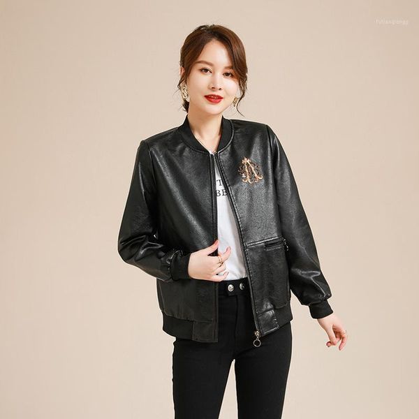 women's jackets 2021 spring and autumn leather coat thin embroidery slim korean temperament jacket, Black;brown
women's jackets 2021 spring and autumn leather coat thin embroidery slim korean temperament jacket, Black;brown