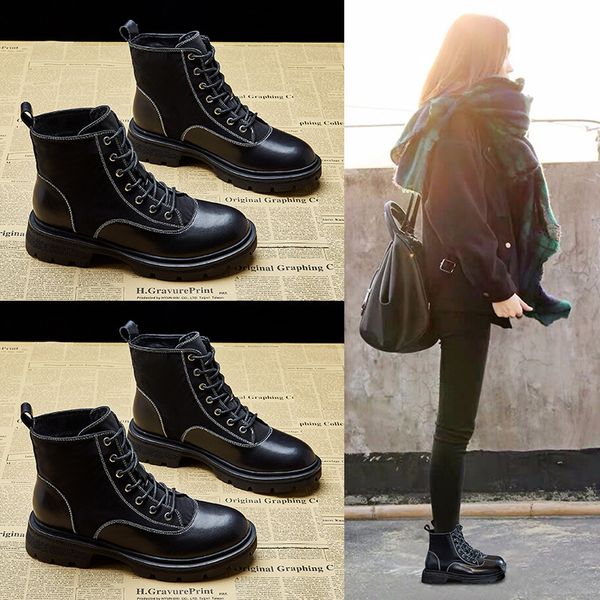 british style martin women's 2021 thick bottom thin ins lace up middle tube spring and autumn short single boots, Black
british style martin women's 2021 thick bottom thin ins lace up middle tube spring and autumn short single boots, Black