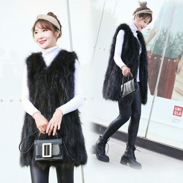 women's fur & faux 2021 women winter genuine raccoon waistcoat female v-neck warm vest coats ladies mid-long solid sleeveless jackets u, Black 
women's fur & faux 2021 women winter genuine raccoon waistcoat female v-neck warm vest coats ladies mid-long solid sleeveless jackets u, Black