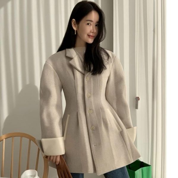 women's wool & blends 2021 fall chic korean retro elegant woollen coat single breasted slim waist design jackets for women thicken soli, Black
women's wool & blends 2021 fall chic korean retro elegant woollen coat single breasted slim waist design jackets for women thicken soli, Black