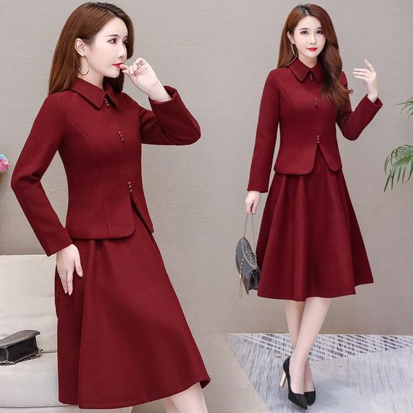 two piece dress autumn and winter women's skirt suit temperament elegant large size long section was thin waisted imitation wool two-pi, White
two piece dress autumn and winter women's skirt suit temperament elegant large size long section was thin waisted imitation wool two-pi, White
