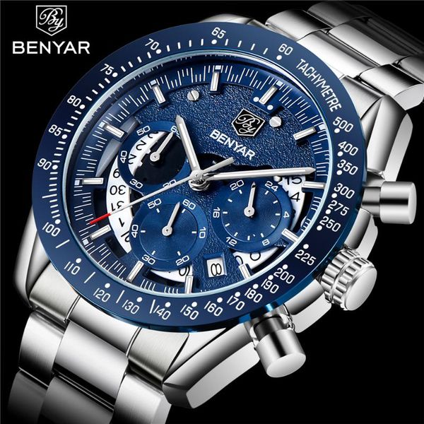 wristwatches benyar 5120 men's watches fashion stainless steel chronograph watch luxury quartz business men wristwatch relogio masculin, Slivery;brown
wristwatches benyar 5120 men's watches fashion stainless steel chronograph watch luxury quartz business men wristwatch relogio masculin, Slivery;brown