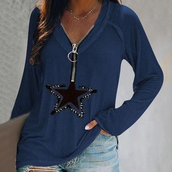 women's blouses & shirts five-pointed star prints blusas solid lace fashion long-sleeved pullover zipper loose casual et chemises, White
women's blouses & shirts five-pointed star prints blusas solid lace fashion long-sleeved pullover zipper loose casual et chemises, White