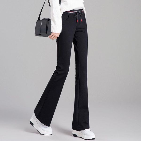 women's pants & capris women long loose hight waist trousers office flared, Black;white 
women's pants & capris women long loose hight waist trousers office flared, Black;white