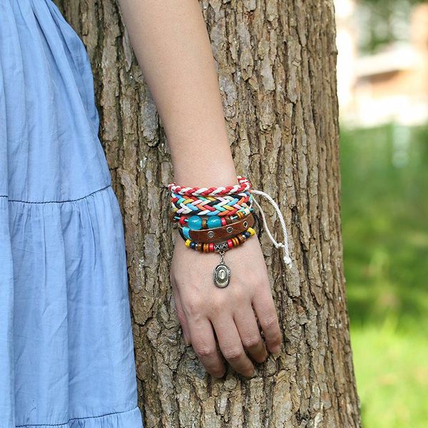 charm bracelets vintage bohemia colorful handmade rope bangle woven leather stone bracelet for women wristband jewelry wholesale, Golden;silver
charm bracelets vintage bohemia colorful handmade rope bangle woven leather stone bracelet for women wristband jewelry wholesale, Golden;silver