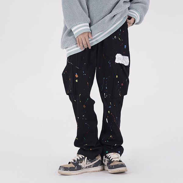 painted streetwear cargo pants mens drawstring wide leg casual pocket trousers high street drawstring loose track pants, Black
painted streetwear cargo pants mens drawstring wide leg casual pocket trousers high street drawstring loose track pants, Black