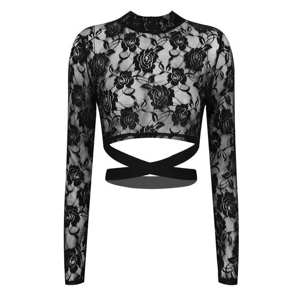 black fashion summer women see-through lace crop mock neck long sleeve cross bandage slim fit t-shirt streetwear women's, White
black fashion summer women see-through lace crop mock neck long sleeve cross bandage slim fit t-shirt streetwear women's, White