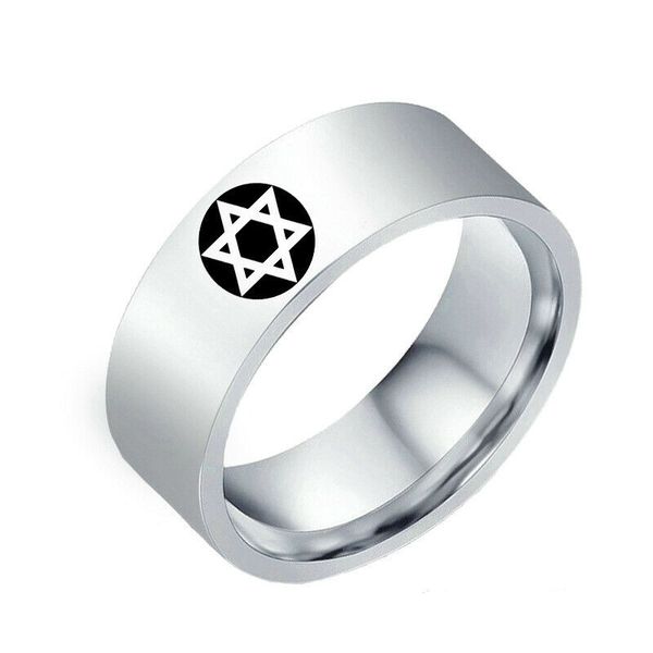 8mm hexagram star of david symbol rings stainless steel men's band size 6-13, Silver 
8mm hexagram star of david symbol rings stainless steel men's band size 6-13, Silver