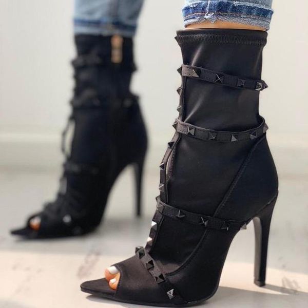 boots summer ankle shoes women 2021 thin high heel rivet peep toe sandals fashion none-woven pointed ladies, Black
boots summer ankle shoes women 2021 thin high heel rivet peep toe sandals fashion none-woven pointed ladies, Black