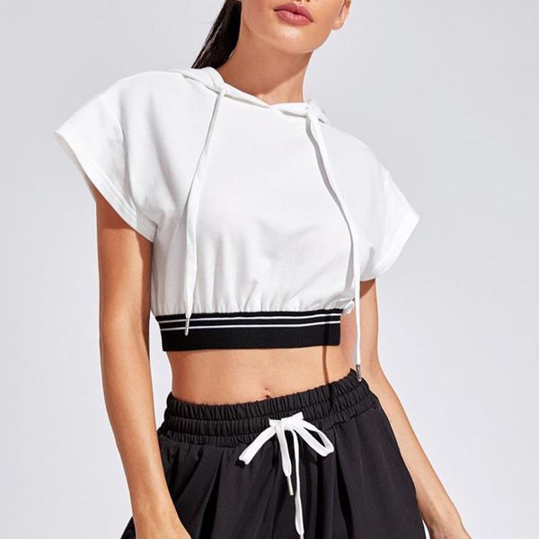 women summer casual hooded sport t-shirt outdoor wear loose t-shirts short sleeve crop elastic waist drawstring hoodies women's, White
women summer casual hooded sport t-shirt outdoor wear loose t-shirts short sleeve crop elastic waist drawstring hoodies women's, White