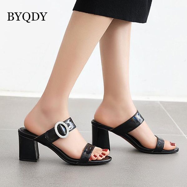 female summer sandals patent leather open toe chunky high heels woman shoes rhinestone slip-on slingbacks plus 50, Black
female summer sandals patent leather open toe chunky high heels woman shoes rhinestone slip-on slingbacks plus 50, Black