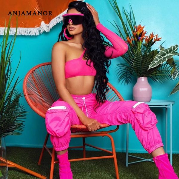 two piece dress anjamanor set mesh one shoulder long sleeve crop cargo pants streetwear outfits tracksuit matching sets d58-ae86, White
two piece dress anjamanor set mesh one shoulder long sleeve crop cargo pants streetwear outfits tracksuit matching sets d58-ae86, White