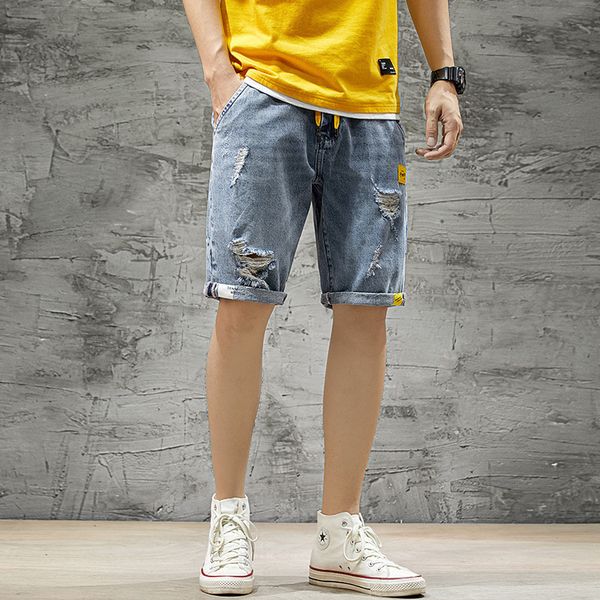 Summer Denim Shorts Loose Trend Stitching Drawstring Hole Men's 5-point Middle Pants, White;black
Summer Denim Shorts Loose Trend Stitching Drawstring Hole Men's 5-point Middle Pants, White;black