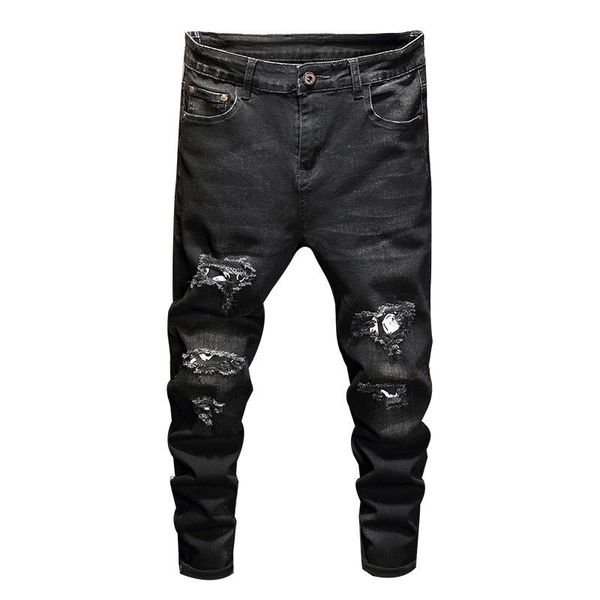spring and autumn fashion casual men's printing patch trend elasticity black jeans personality trendy holes straight trouers, Blue
spring and autumn fashion casual men's printing patch trend elasticity black jeans personality trendy holes straight trouers, Blue
