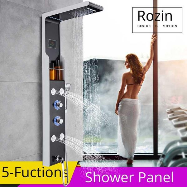 waterfall rain shower faucet blue light bath panel with storage shelf spa body massage jet mixer tap rotate spout bathroom sets
waterfall rain shower faucet blue light bath panel with storage shelf spa body massage jet mixer tap rotate spout bathroom sets