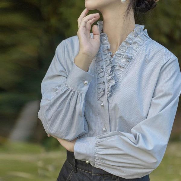 women's blouses & shirts original design button up womens 2021 autumn spring ruffles collar cotton striped blouse elegant lady retro c, White
women's blouses & shirts original design button up womens 2021 autumn spring ruffles collar cotton striped blouse elegant lady retro c, White