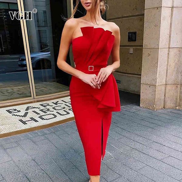 vgh red dress for women strapless sleeveless high waist sashes slim side split evening party dresses female summer new 210421, Black;gray
vgh red dress for women strapless sleeveless high waist sashes slim side split evening party dresses female summer new 210421, Black;gray