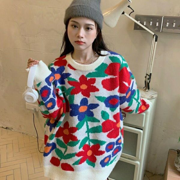 women's sweaters 2021 autumn product features loose hedging big red flower knitted sweater heavy jacquard lazy leisure women winter, White;black
women's sweaters 2021 autumn product features loose hedging big red flower knitted sweater heavy jacquard lazy leisure women winter, White;black