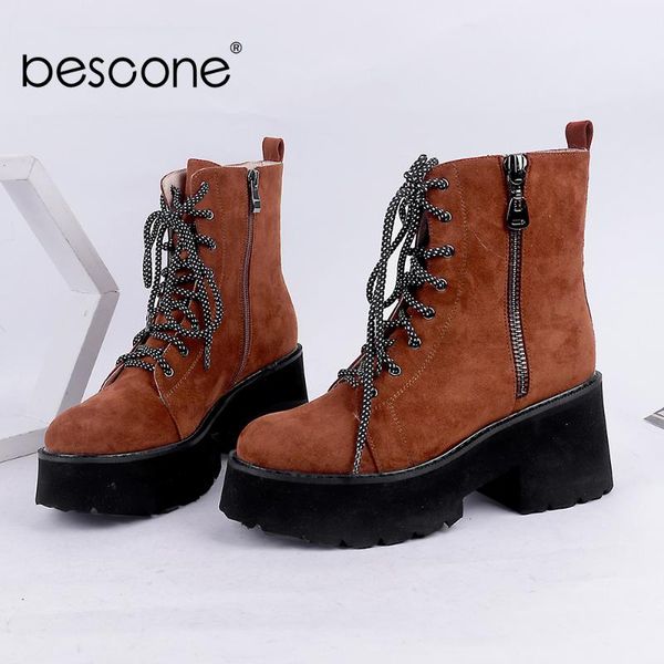 boots bescone women's shoes winter high platform lace-up zipper ladies ankle brown round toe chunky square heel women c827, Black
boots bescone women's shoes winter high platform lace-up zipper ladies ankle brown round toe chunky square heel women c827, Black