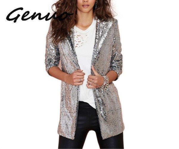 women's jackets genuo jaket autumn fashion women silver sequined coats turn-down collar long sleeve outwears cardigan, Black;brown
women's jackets genuo jaket autumn fashion women silver sequined coats turn-down collar long sleeve outwears cardigan, Black;brown