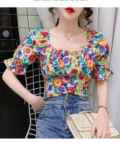 women's blouses & shirts retro strap bow design floral summer style slash neck shirt women, White
women's blouses & shirts retro strap bow design floral summer style slash neck shirt women, White
