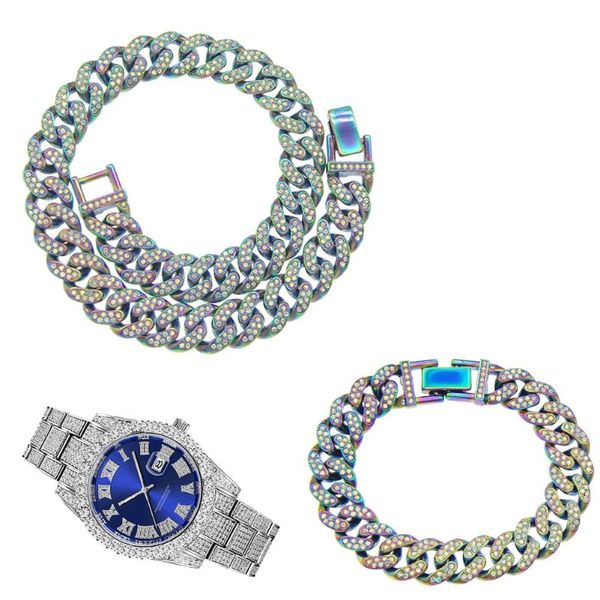 chains 3pcs kit 13mm hip hop iced out full paved rhinestone curb cuban miami multicolor necklace+watch+bracelet for men women jewelry, Silver
chains 3pcs kit 13mm hip hop iced out full paved rhinestone curb cuban miami multicolor necklace+watch+bracelet for men women jewelry, Silver
