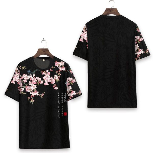 men's t-shirts short-sleeved round neck t - shirt chinese style summer cherry blossom print plus size young and middle-aged ice silk to, White;black
men's t-shirts short-sleeved round neck t - shirt chinese style summer cherry blossom print plus size young and middle-aged ice silk to, White;black