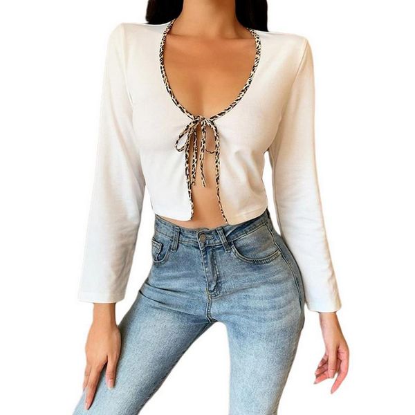 womens cardigan lace up bandage long sleeve navel-exposed short style t-shirt solid color v-neck slim spring clothing women's blou, White
womens cardigan lace up bandage long sleeve navel-exposed short style t-shirt solid color v-neck slim spring clothing women's blou, White