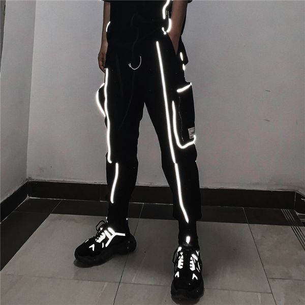 pants trousers functional wind reflective band leggings men's fashion brand multi pocket overalls street trend loose, Black
pants trousers functional wind reflective band leggings men's fashion brand multi pocket overalls street trend loose, Black