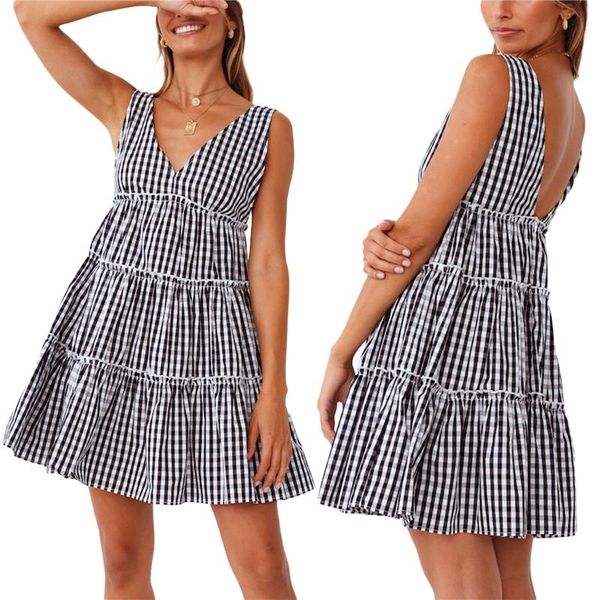 casual dresses women fashion v-neck plaid print dress stylish sleeveless backless for ladies, Black;gray
casual dresses women fashion v-neck plaid print dress stylish sleeveless backless for ladies, Black;gray