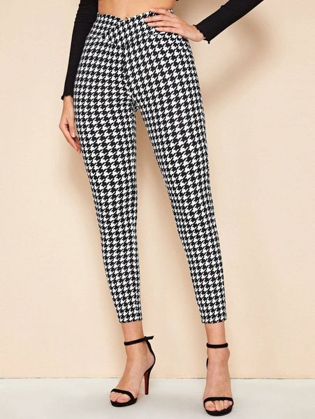 houndstooth high-rise skinny pants f6nj#, Black;white 
houndstooth high-rise skinny pants f6nj#, Black;white