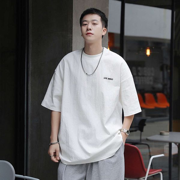 summer men's t-shirt short sleeve cotton loose solid color 5 / 5 round neck casual fashion brand, White;black
summer men's t-shirt short sleeve cotton loose solid color 5 / 5 round neck casual fashion brand, White;black
