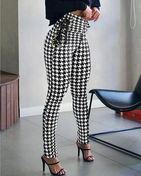 women's pants & capris thousand bird check printed tights fashion waist corns tie 2021 autumn casual wear, Black;white
women's pants & capris thousand bird check printed tights fashion waist corns tie 2021 autumn casual wear, Black;white