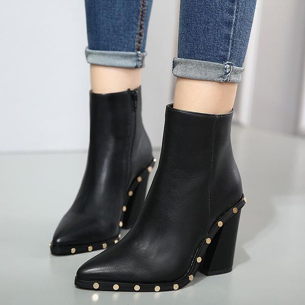 boots luxury rivets sole ankle for women black leather botas mujer pointed toe ladies booties high square heels womens shoes
boots luxury rivets sole ankle for women black leather botas mujer pointed toe ladies booties high square heels womens shoes