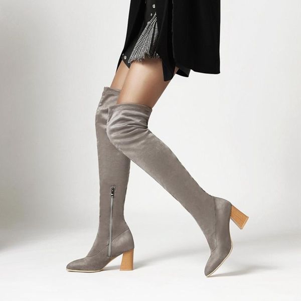 boots ladies autumn winter pointed toe thin section thick heel over the knee stretch women fashion simple shoe, Black 
boots ladies autumn winter pointed toe thin section thick heel over the knee stretch women fashion simple shoe, Black