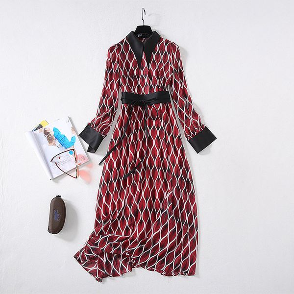 european and american women's dresses for spring long sleeve lapel geometry of the printing fashion belt dress qcsw, Black;gray
european and american women's dresses for spring long sleeve lapel geometry of the printing fashion belt dress qcsw, Black;gray